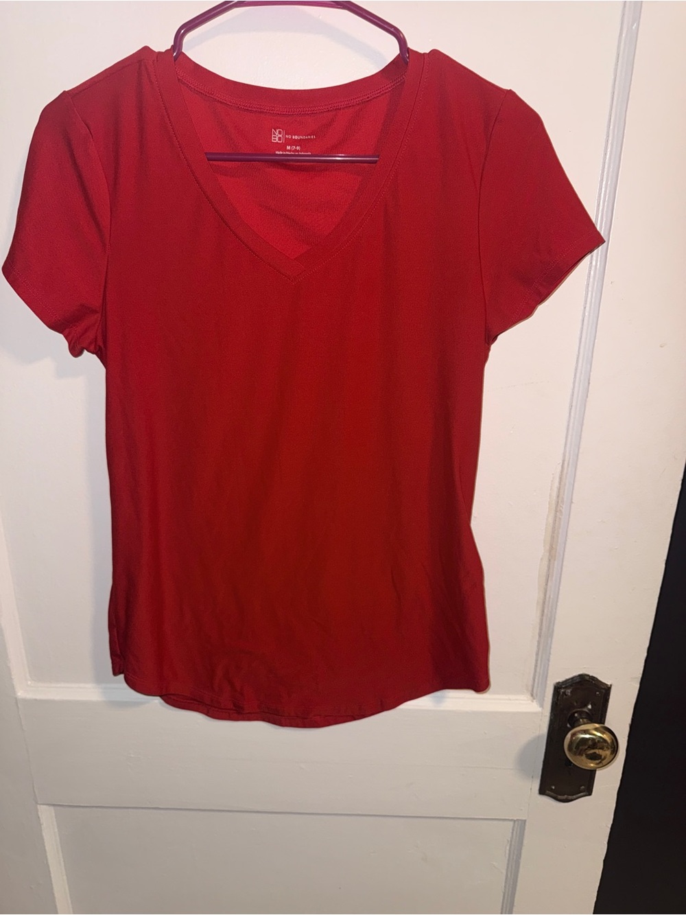 No Boundaries Red V-Neck Short Sleeve Tee